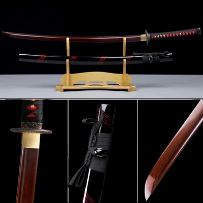 Espada Katana Samurai Japonesa Damasco Hoja Roja Acero Plegada Full Tang Afilada Foto 1 de 4