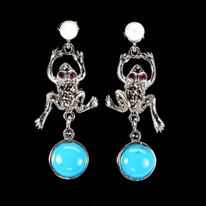 925 Sterling Silver Earrings Round Turquoise Stabilized Ruby Pearl Gemstone Jewe - Picture 1 of 13