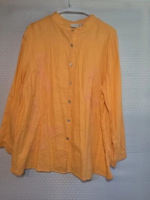 Женская блузка White Stag Plus 16 Вт оранжевая льняная смесь на пуговицах с вышивкой спереди - Изображение 1 из 4