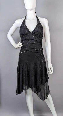 Vintage 90s Y2K Taboo Asymmetrical Dress Black Sparkle Halter Dark Fairy Small - image 1 of 4