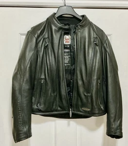 ✅Chaqueta de motocicleta acolchada de cuero negra grande Harley Davidson FXRG para mujer 12-14 - Imagen 1 de 15