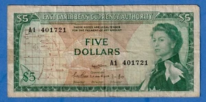 East Caribbean States $5 1965 P-14a Circ. Note A1 401721 1ST SIGNS 1ST PREFIX - Picture 1 of 4