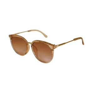 Retro Babe Rounded Cat Eye Sunglasses Brown/Gold Tone Frame with Brown/Tan Lens - Picture 1 of 6