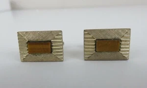 Vintage Men's Dante Rectangular Orange & Gold Cufflinks - Picture 1 of 6