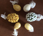 6 Decorated Handmade Foam Eggs White Gold Persian Wedding Eater 3in-4.5in Long
