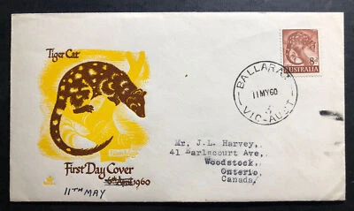 1960 Ballarat Australia First Day Cover FDC To Woodstock Canada Tiger Cat - Image 1 of 2