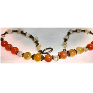 Carnelian & Moonstone Chips Handmade Necklace Vintage Natural Stone Y2K - Picture 1 of 6