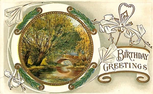 Vintage Postcard Birthday Greetings Scenic / 1909 Cancel - Picture 1 of 24