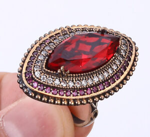  TURKISH RUBY .925 SILVER & BRONZE RING SIZE 7.5 #33229