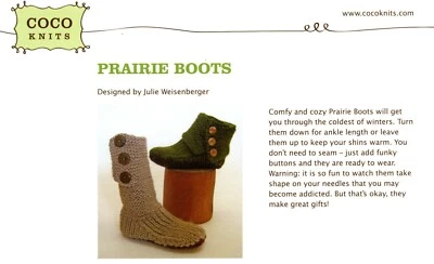  Coco Knits Knitting Pattern - Prairie Boots - (Slippers) Julie Weisenberger - Image 1 of 2
