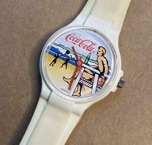 Swatch Watch Vintage Coca Cola 80’s Beach Surfer Lifeguard White Works! Ladies
