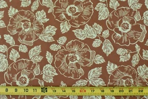 By 1/2 Yd, Tan Floral on Dusty-Rust Cotton, Thimbleberries/Pressed Flowers,B1418 - Picture 1 of 6
