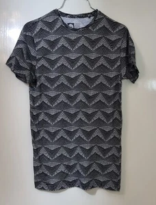 Primark Men Cotton Geometric Black &White Crew Neck Stretch T-Shirt sz-S - Picture 1 of 5
