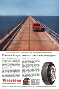 1957 Firestone: Seven-Mile Bridge on Florida's Key West Vintage Print Ad - Picture 1 of 1