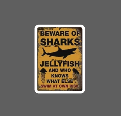 Cuidado con los tiburones pegatina medusas precaución Foto 1 de 3