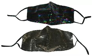 BUNDLE LOT 2 SEQUIN MASK GOLD MULTI-COLOR RAINBOW WASHABLE REUSABLE WOMEN LADIES - Picture 1 of 4