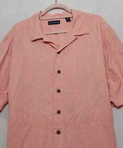 John Ashford Silk Shirt Mens XL Camp Short Sleeve Check Plaid HA Coconut Buttons - Picture 1 of 11