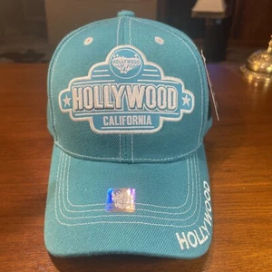 Hollywood California Ball Cap Aqua Color Embroidered Adjustable High End Hat NEW - Picture 1 of 14