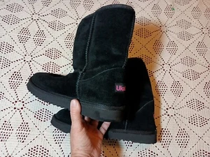 Ukala Black Pink Decal Ankle High Faux Fur Foam Bottom Boots Women's Size 7 - Picture 1 of 11