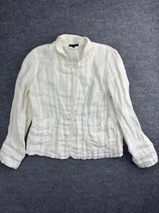 Eileen Fisher 100% Linen Jacket Women's M Ivory Button Front Collared Pockets - Picture 1 of 10