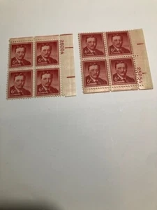 USA T. Roosevelt 6 cent red stamps, 2 blocks of 4 ea. MNH - Picture 1 of 2