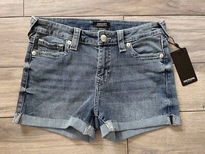 TRUE RELIGION JENNIE SHORTS, RAW ROLLED HEM, MEDIUM WASH BLUE, NWT $129, 29 - Image 1 of 3