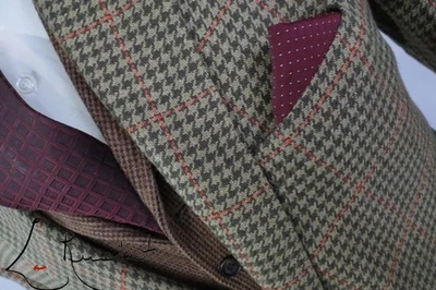 Caruso Paul Stuart Italy linen silk cotton bold houndstooth tweed sportcoat 42 L - Image 1 of 4