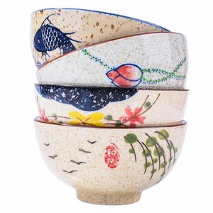 Japanese Ceramic Rice & Sushi Bowls Set – 4 Pack Hand-Painted Floral Design, ... - Bild 1 von 7