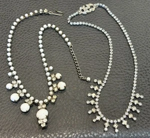 Vintage Lot Of 2 Rhinestone Necklaces 1 Milk Glass 1 Clear Art Deco Estate - Picture 1 of 11