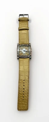 Vintage Bijoux Terner Relógio de Pulso Feminino Chunky Pulseira de Couro Sintético Tom Prata - Imagem 1 de 4