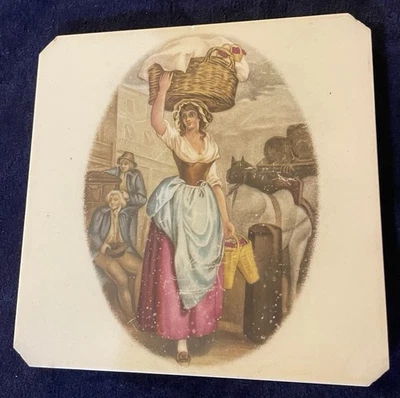 Antiguo - Antiguo azulejo único vintage de 1900 estilo neoclásico dama Foto 1 de 4