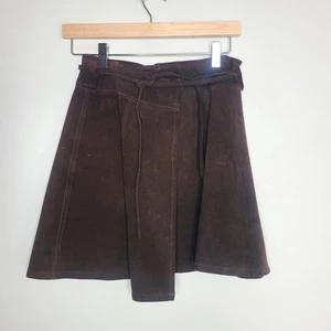 Vintage Jorgens Leder-Design Sun Valley CA braun Wildleder verstellbar Wickel-Minirock - Bild 1 von 7
