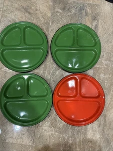 Juego 4 Platos de Cena Esmalte Dividido De Colección Parrilla Campamento Picnic 12" Retro - Imagen 1 de 5