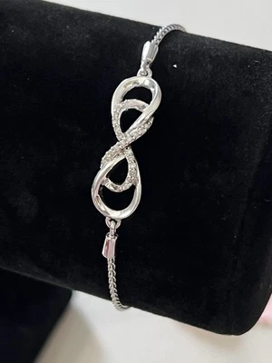 Nova Pulseira Bolo de Prata Esterlina 925 e Diamante 1/10ct Infinito Duplo MSRP$200 - Imagem 1 de 4