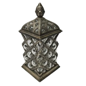 Vintage Brass Silver Tone Baroque Bronze Metal Bubble Glass Caged Apothecary Jar - Picture 1 of 10