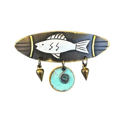 Broche prendedor vintage de plata esterlina de cobre y latón latón Foto 1 de 3