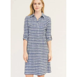 J. McLaughlin Talla Vestido camisero grande* estampado geográfico jersey tejido cuello lengüeta manga - Imagen 1 de 8
