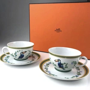 Hermes Tucan Cup & Saucer Pair White From japan - Picture 1 of 20