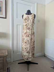 Laura Ashley Linen And Silk Cream Floral Maxi Dress Size 12 - Picture 1 of 9