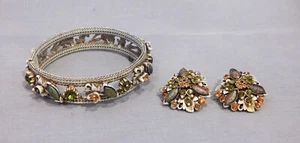 Vintage Florenza Strass Lavagestein Armband und passende Ohrringe Set Clip On - Bild 1 von 9