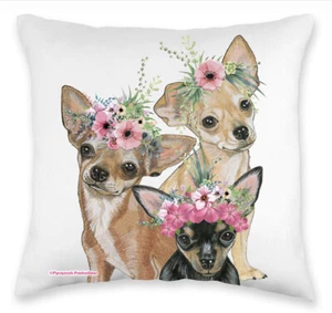 Chihuahua Floral Throw Pillow, Decorative Pillow, Cute Dog Accent Pillow, Spring - Picture 1 of 2