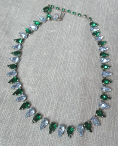 Tear Drop Shaped Green & Light Blue Rhinestone Choker Necklace - 13" l - 41 213 - Picture 1 of 8