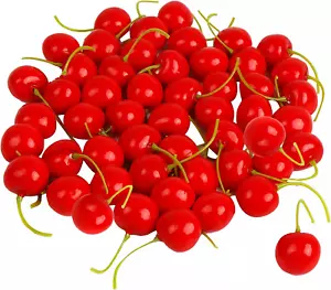 FOIMAS 50Pcs Artificial Fruit Cherries,Lifelike Fake Cherry Simulation Decor for - Picture 1 of 12