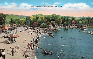RAPID CITY SD BATHERS AT CANYON LAKE VINTAGE LINEN POSTCARD 082224 T - Picture 1 of 2