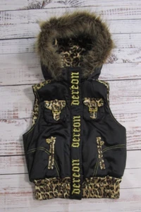 Dereon Beyonce Black Animal Print Faux Fur Hood Trim Puffer Vest Girls Lrg 12/14 - Picture 1 of 20