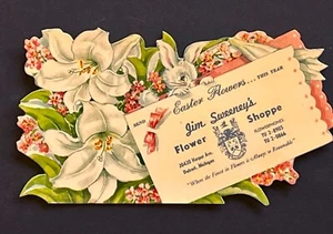 Vtg Die Cut Easter Lilies Fleur de lis Coat of Arms Flower Shop Blotter Detroit - Picture 1 of 4