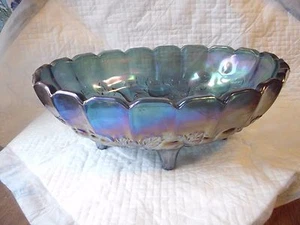Blue Carnival Glass Banana Boat Dish Indiana - Picture 1 of 4