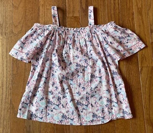 SO Girls' Cold Shoulder Off-The-Shoulder Floral Top, Size Medium (8), Pink Blue - Picture 1 of 5