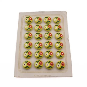 Card vintage yellow flower glass buttons 13mm hand painted - Picture 1 of 3