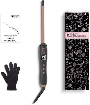 KIPOZI Mini Lockenstab 9mm Keramik Curling Wand mit Handschuhe 130 ℃ -210 ℃